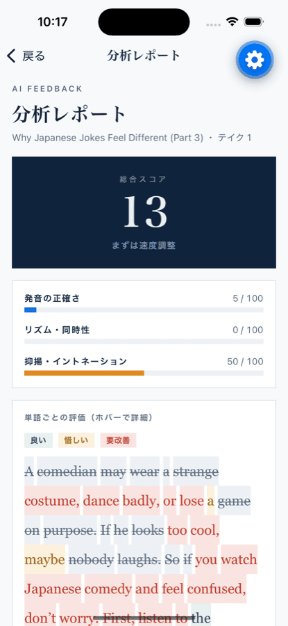 iPhone アプリの分析レポート画面